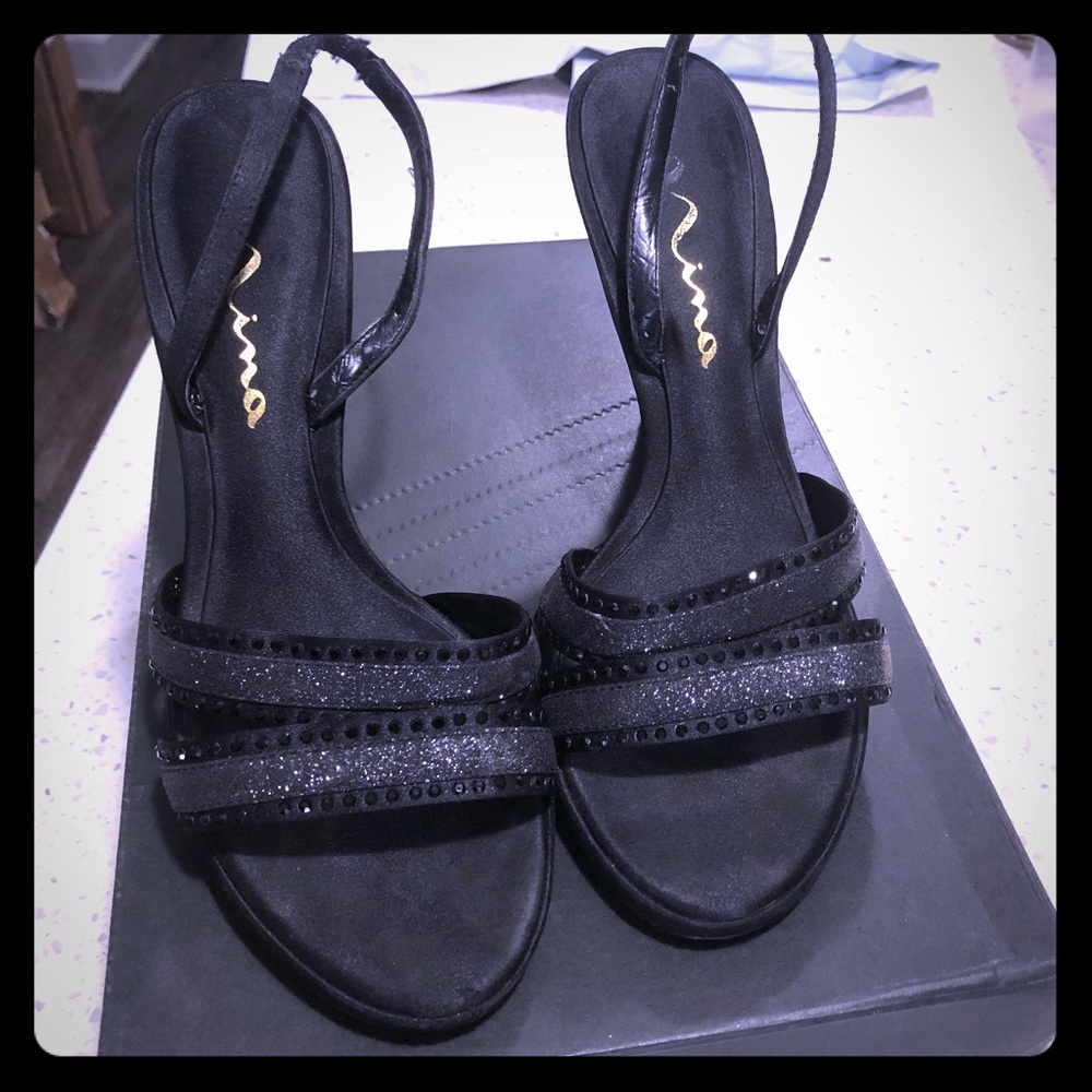 Sparkly black strappy heels by Nina Size 7.5